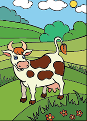 Coloriage, une vache dans un pré
