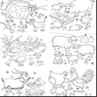 Page de coloriages, les animaux de la ferme