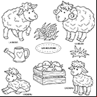 Coloriage les moutons : une brebis, un bélier, des agneaux 