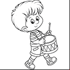 Coloriage à imprimer, un garçon qui joue du tambour.