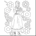 Coloriage à imprimer, une fille avec nattes entourée de fleurs