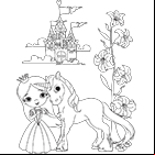 Coloriage à imprimer, une princesse, château, licorne.