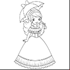 Coloriage à imprimer, une princesse avec une ombrelle et une jolie robe