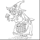 Coloriage à imprimer, la sorcière sur son balai