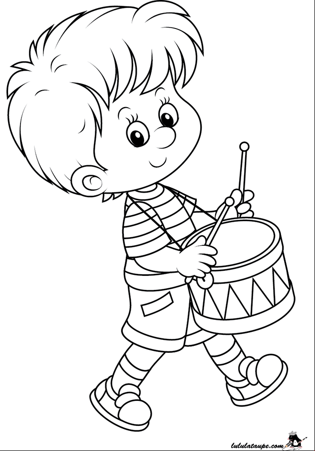Dessin à colorier, un garçon qui joue du tambour