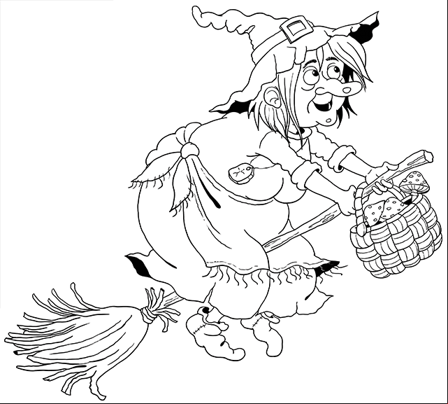 Dessin gratuit à colorier : la sorcière sur son balai