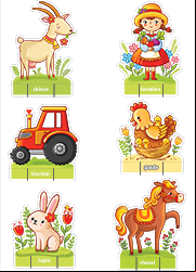 Découpage la ferme, chèvre, fermière, tracteur, poule et poussin, lapin, cheval