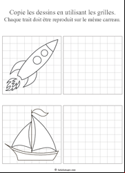 Apprendre à dessiner une fusée et un bateau sur quadrillage