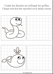 Apprendre à dessiner un serpent et une baleine sur quadrillage