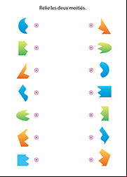 Relier les moitiés des formes, jeu à imprimer pour enfants de maternelle
