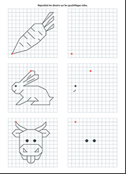 Modèle de dessins à reproduire sur quadrillage, jeu à imprimer