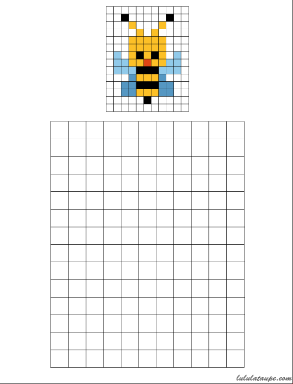 Pixel art, une abeille à colorier sur une grille