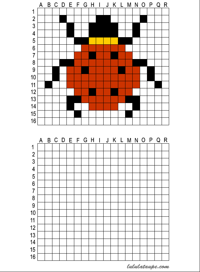 Exercice ludique, reproduire sur quadrillage, une coccinelle 