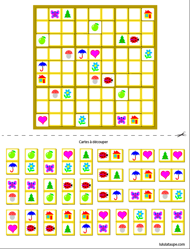 Jeu de sudoku avec des cartes à coller, école élémentaire