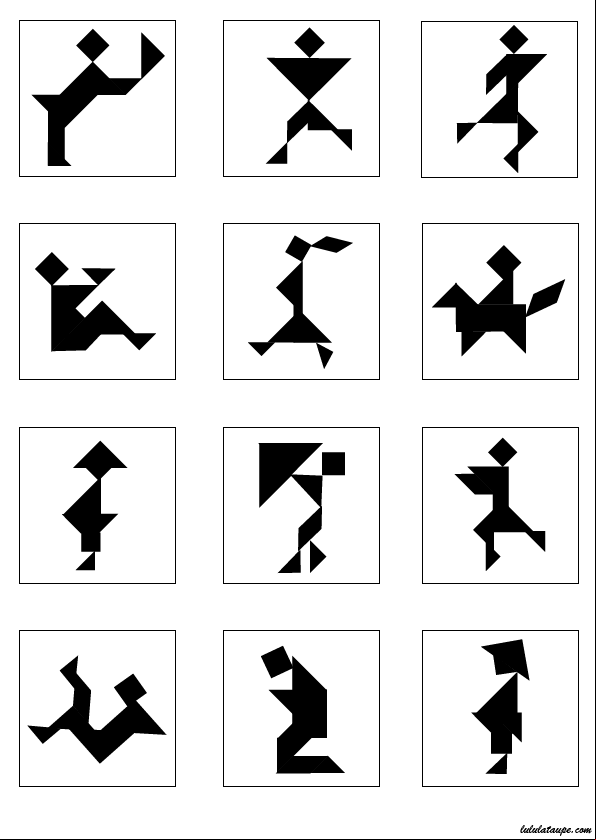 Page de modèles de personnages à réaliser avec un jeu Tangram