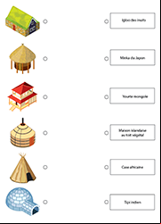 Exercice ludique à imprimer, les habitations traditionnelles
