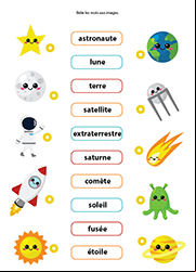 Exercices gratuits à imprimer, thème de l'espace