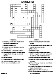 Grille de mots croisés à imprimer, CE2, CM1, thème les animaux